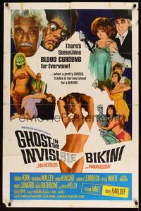 7z391 GHOST IN THE INVISIBLE BIKINI 1sh '66 Boris Karloff + sexy girls & wacky horror images!