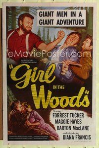 7z396 GIRL IN THE WOODS 1sh '58 Forrest Tucker, Maggie Hayes, action art of fighting men!