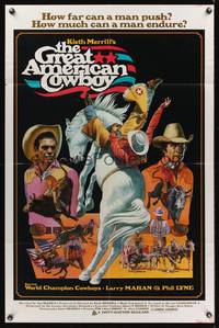 7z410 GREAT AMERICAN COWBOY rodeo 1sh '74 Larry Mahan, cool rodeo artwork!
