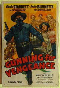 7z419 GUNNING FOR VENGEANCE 1sh '45 cowboy Charles Starrett as the Durango Kid!