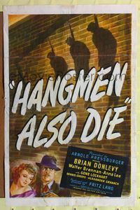 7z427 HANGMEN ALSO DIE 1sh '43 directed by Fritz Lang, Brian Donlevy, great dramatic art!