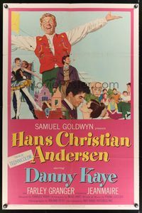 7z428 HANS CHRISTIAN ANDERSEN style A 1sh '53 Danny Kaye playing w/invisible flute w/characters!