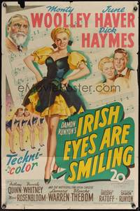 7z492 IRISH EYES ARE SMILING 1sh '44 Damon Runyon, Dick Haymes, pretty June Haver, Monty Woolley!