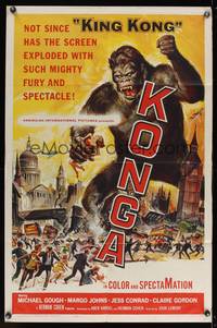 7z524 KONGA 1sh '61 great artwork of giant angry ape terrorizing city by Reynold Brown!