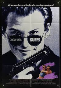 7z525 KUFFS DS 1sh '92 Christian Slater in shades w/gun, sexy Milla Jovovich!