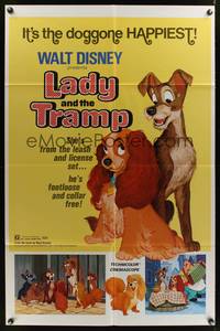 7z527 LADY & THE TRAMP 1sh R72 Walt Disney romantic canine dog classic cartoon!