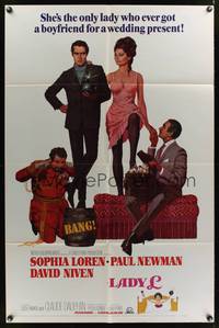 7z529 LADY L style B 1sh '66 cool art of sexy Sophia Loren, Paul Newman & David Niven!