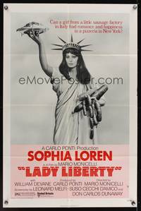 7z530 LADY LIBERTY 1sh '72 great wacky image of sexy Sophia Loren as Statue of Liberty!