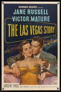 7z533 LAS VEGAS STORY 1sh '52 Victor Mature romances sexy Jane Russell & gives her jewelry!