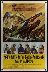 7z571 MAJOR DUNDEE black letter 1sh '65 Sam Peckinpah, Charlton Heston, Civil War battle art!