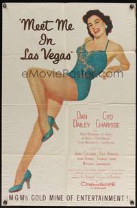 7z595 MEET ME IN LAS VEGAS 1sh '56 super sexy full-length showgirl Cyd Charisse in skimpy outfit!