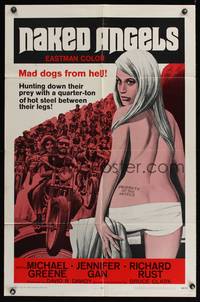 7z622 NAKED ANGELS 1sh '69 Roger Corman, art of sexy barely-clothed girl, motorcyle gangs!