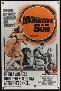 7z644 NIGHTMARE IN THE SUN 1sh '64 art of sexy Ursula Andress in sheer dress!