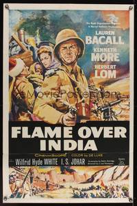 7z648 NORTH WEST FRONTIER 1sh '60 Lauren Bacall & soldier Kenneth More, Flame Over India!