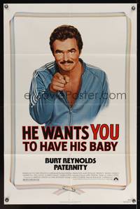 7z679 PATERNITY 1sh '81 great Lettick parody art of Burt Reynolds pointing like Uncle Sam!