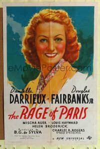7z705 RAGE OF PARIS style B 1sh '38 pretty Danielle Darrieux, Douglas Fairbanks Jr.!