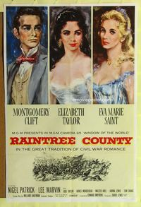 7z707 RAINTREE COUNTY 1sh '57 art of Montgomery Clift, Elizabeth Taylor & Eva Marie Saint!
