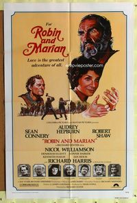 7z727 ROBIN & MARIAN 1sh '76 art of Sean Connery & Audrey Hepburn by Drew Struzan!