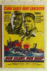 7z730 RUN SILENT, RUN DEEP 1sh '58 Clark Gable & Burt Lancaster in military submarine!