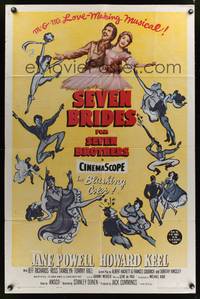 7z753 SEVEN BRIDES FOR SEVEN BROTHERS 1sh R62 art of Jane Powell & Howard Keel, classic musical!