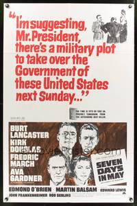 7z754 SEVEN DAYS IN MAY 1sh '64 art of Burt Lancaster, Kirk Douglas, Fredric March & Ava Gardner!