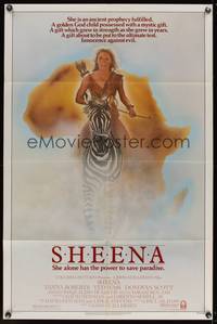 7z765 SHEENA 1sh '84 artwork of sexy Tanya Roberts with bow & arrows riding zebra in Africa!
