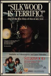 7z768 SILKWOOD video 1sh '83 Meryl Streep, Cher, Kurt Russell, directed by Mike Nichols!
