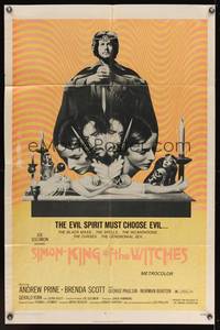 7z769 SIMON - KING OF THE WITCHES 1sh '71 Andrew Prine, wild psychedelic design!