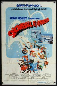 7z785 SNOWBALL EXPRESS 1sh '72 Walt Disney, Dean Jones, wacky winter fun art!