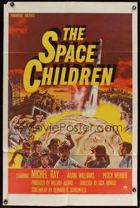 7z798 SPACE CHILDREN 1sh '58 Jack Arnold, great sci-fi art of kids, rocket & giant alien brain!