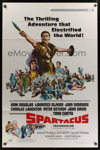 7z801 SPARTACUS style B 1sh R67 classic Stanley Kubrick & Kirk Douglas epic, cool gladiator art!