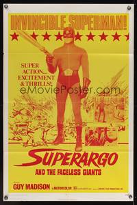 7z840 SUPERARGO & THE FACELESS GIANTS 1sh '71 great c/u art of masked man with big gun!