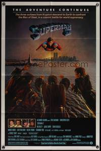 7z842 SUPERMAN II 1sh '81 Christopher Reeve, Terence Stamp, cool flying image over New York City!