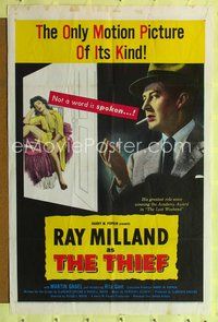 7z877 THIEF 1sh '52 Ray Milland & Rita Gam filmed entirely without any dialogue!