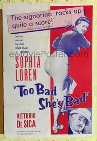 7z884 TOO BAD SHE'S BAD 1sh '54 Vittorio De Sica, Sophia Loren & Marcello Mastroianni!