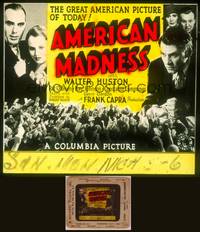 8a079 AMERICAN MADNESS glass slide '32 Frank Capra, Walter Huston & young Pat O'Brien!