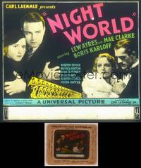 8a100 NIGHT WORLD glass slide '32 rival gangsters Lew Ayres & Boris Karloff, Mae Clarke