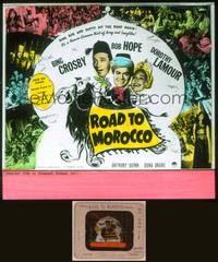 8a115 ROAD TO MOROCCO glass slide '42 wacky art of Bob Hope, Bing Crosby & Dorothy Lamour on camel!