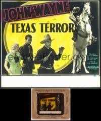 8a123 TEXAS TERROR glass slide R39 great images of John Wayne catching bad guy & on horseback!
