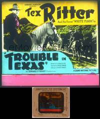 8a124 TROUBLE IN TEXAS glass slide '37 super close up of cowboy Tex Ritter on horseback!