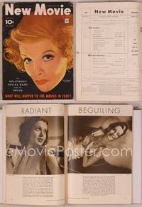 8a042 NEW MOVIE MAGAZINE magazine February 1934, cool art of Katharine Hepburn by Clarke Moore!