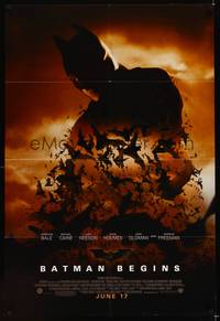 8b179 BATMAN BEGINS advance 1sh '05 great image of Christian Bale as the Caped Crusader!