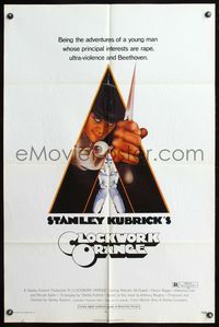 8b227 CLOCKWORK ORANGE  1sh '72 Stanley Kubrick classic, Phillip Castle art of Malcolm McDowell!