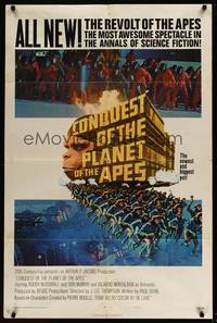 8b232 CONQUEST OF THE PLANET OF THE APES int'l style B 1sh '72 Roddy McDowall, revolt of the apes!