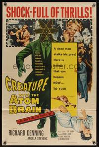 8b239 CREATURE WITH THE ATOM BRAIN 1sh '55 cool sci-fi art of dead man stalking his prey!