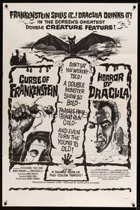 8b246 CURSE OF FRANKENSTEIN /HORROR OF DRACULA 1sh '64 greatest double creature feature!