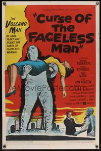 8b247 CURSE OF THE FACELESS MAN 1sh '58 volcano man of 2000 years ago stalks Earth to claim girl!