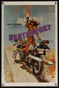 8b262 DEATHSPORT advance teaser 1sh '78 David Carradine, cool art of futuristic battle motorcycle!