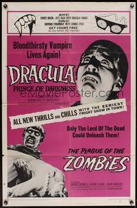 8b275 DRACULA PRINCE OF DARKNESS/PLAGUE OF THE ZOMBIES 1sh '66 bloodsuckers & undead double-bill!