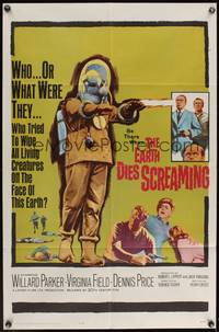 8b284 EARTH DIES SCREAMING 1sh '64 Terence Fisher sci-fi, wacky monster, who or what were they?